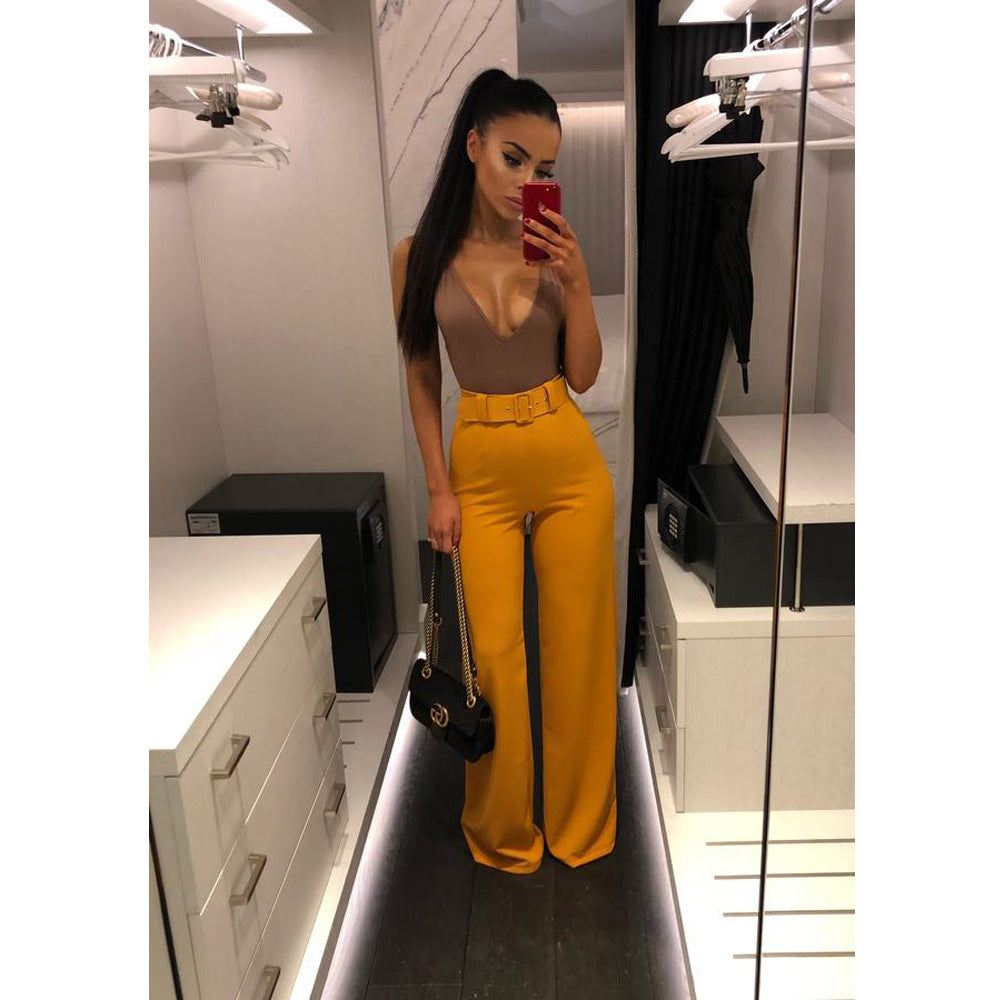 Women Candy Color High Waist Wide Leg Pants (With Belt) 5