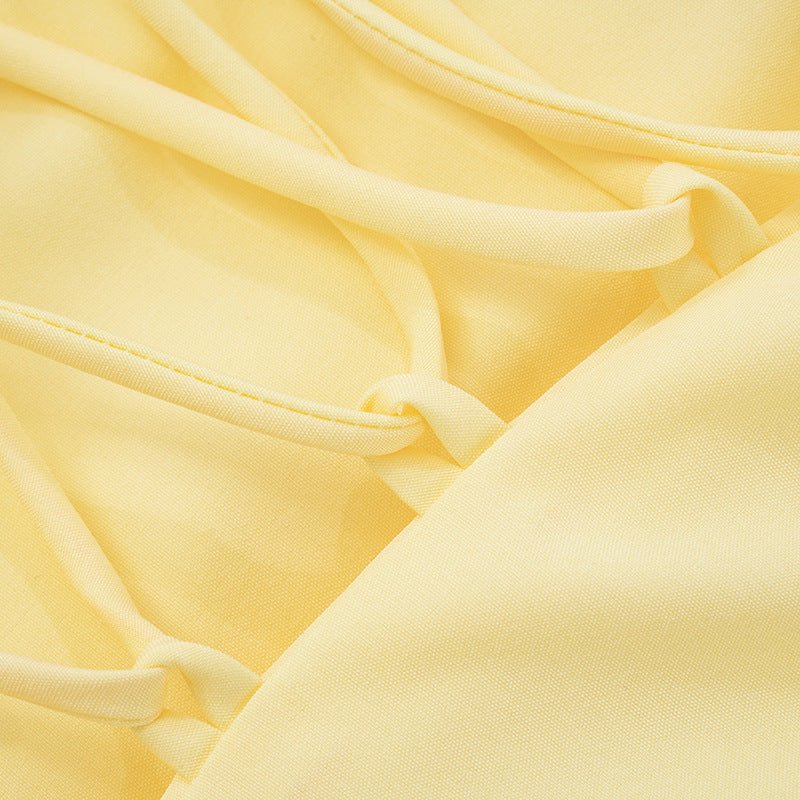 Women Lace Gathered Suspender Lace-Up Dress 22