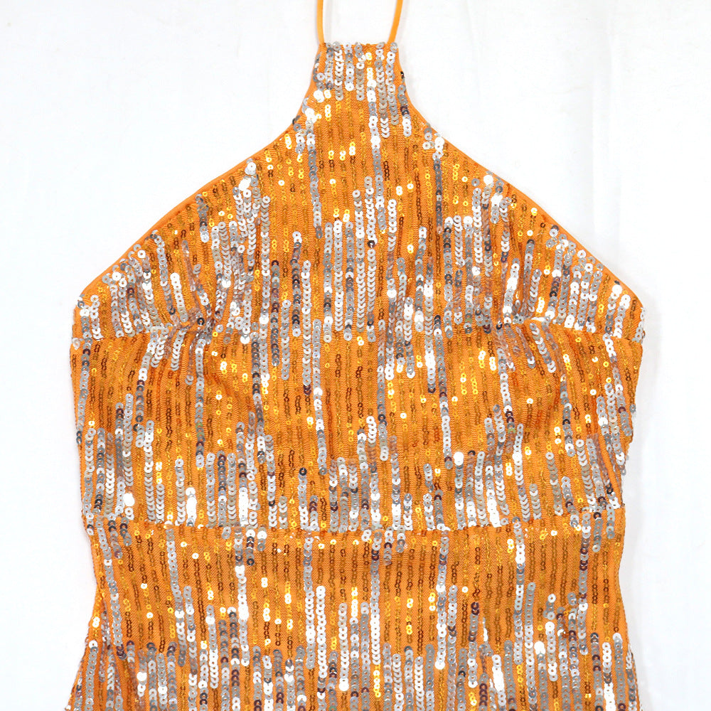 Fashionable Lace-Up Halter Low Back Sexy Women's Sequin Party Dress 21