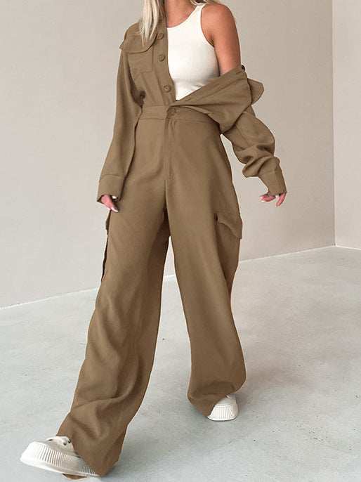 Women American long-sleeved Cargo Jumpsuit 7