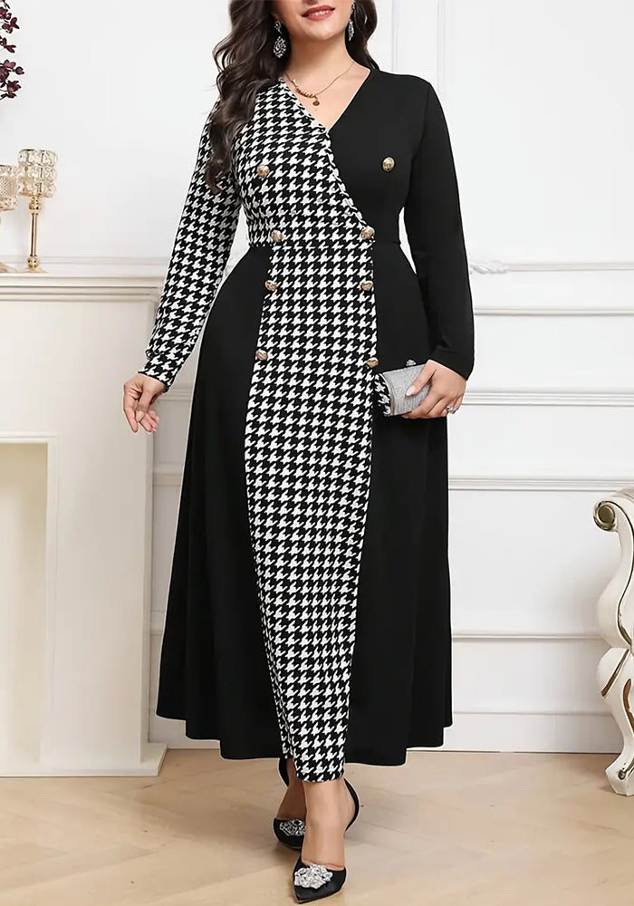 Plus Size Women contrast houndstooth dress