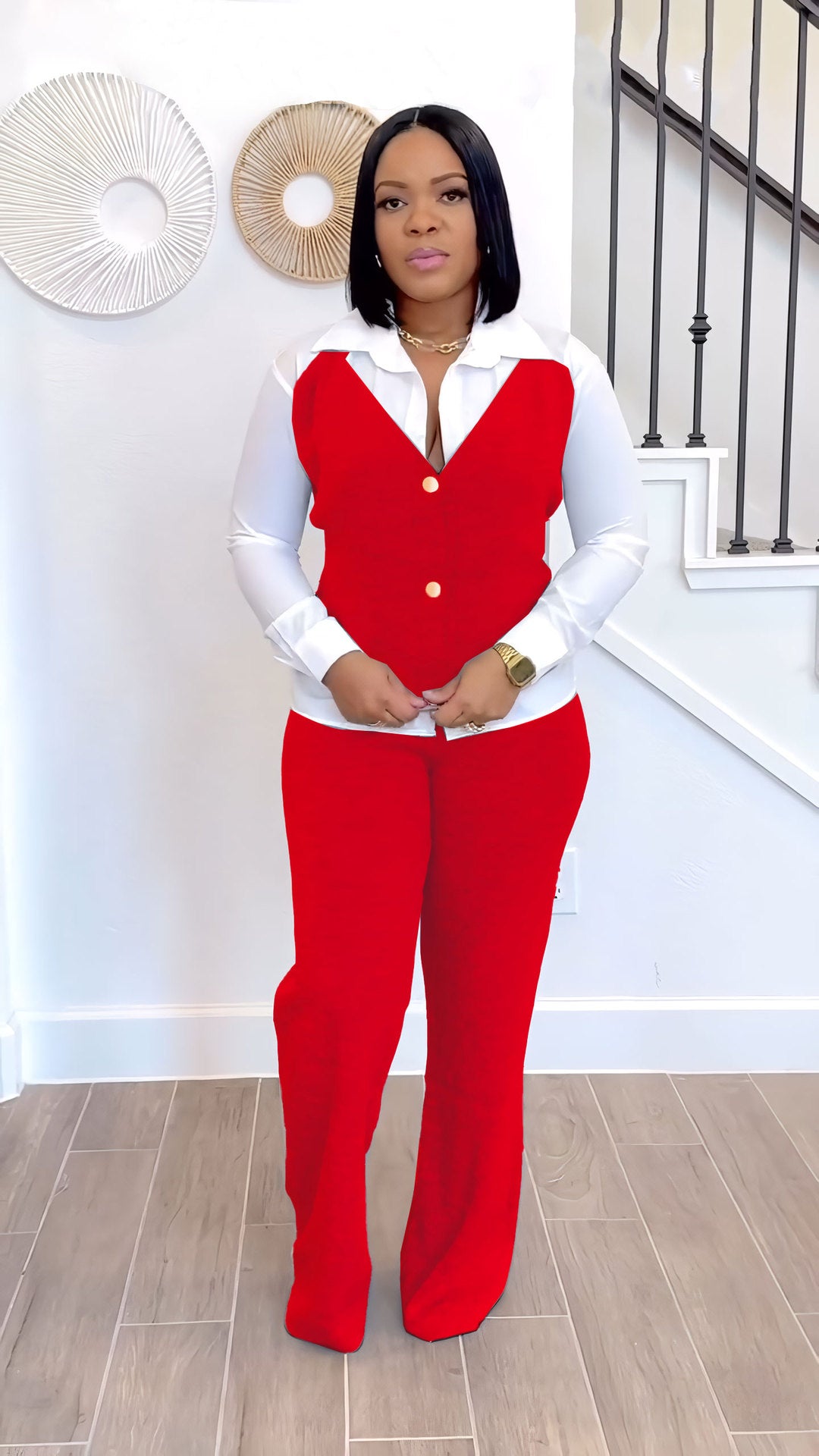 Fake Two-Piece Shirt Vest Patchwork Top Pants Two-Piece Set 5