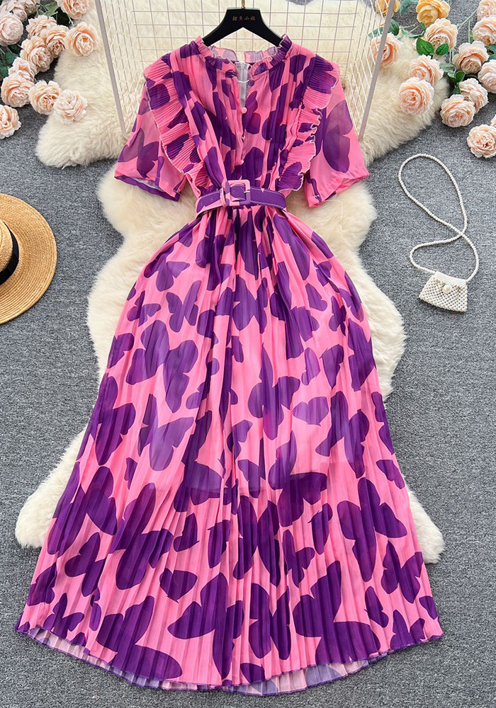 Women summer pleated floral Maxi Dress