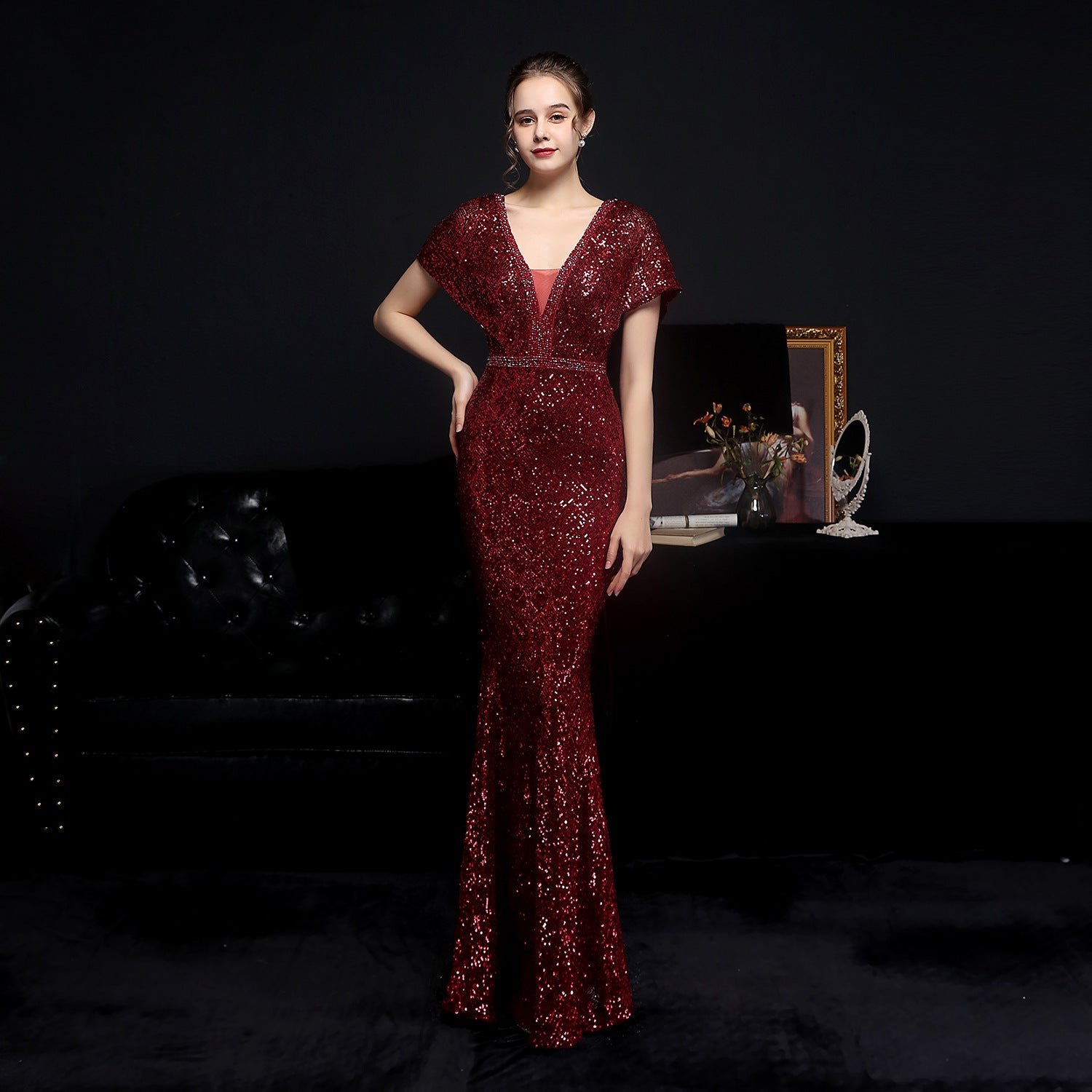 Summer sequin V-Neck mermaid long evening dress 5