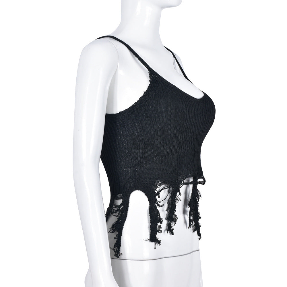 Women's Summer Strap Tassel Trendy Sexy Knitting Top 12