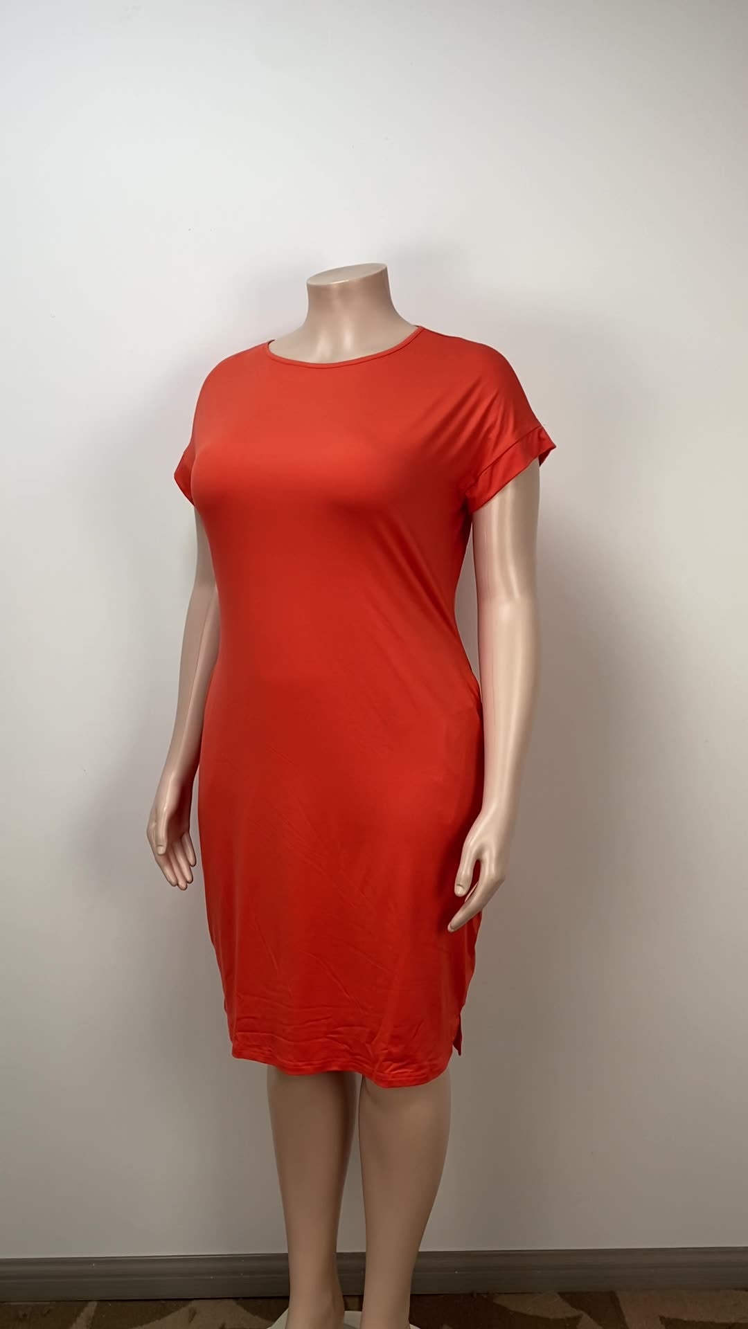 Plus Size Women Solid Casual Dress 3