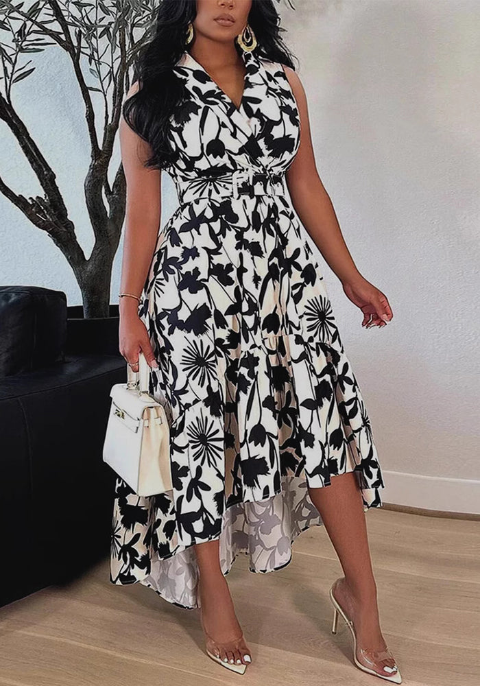Plus Size Women Printed Sleeveless Ruffle Dress