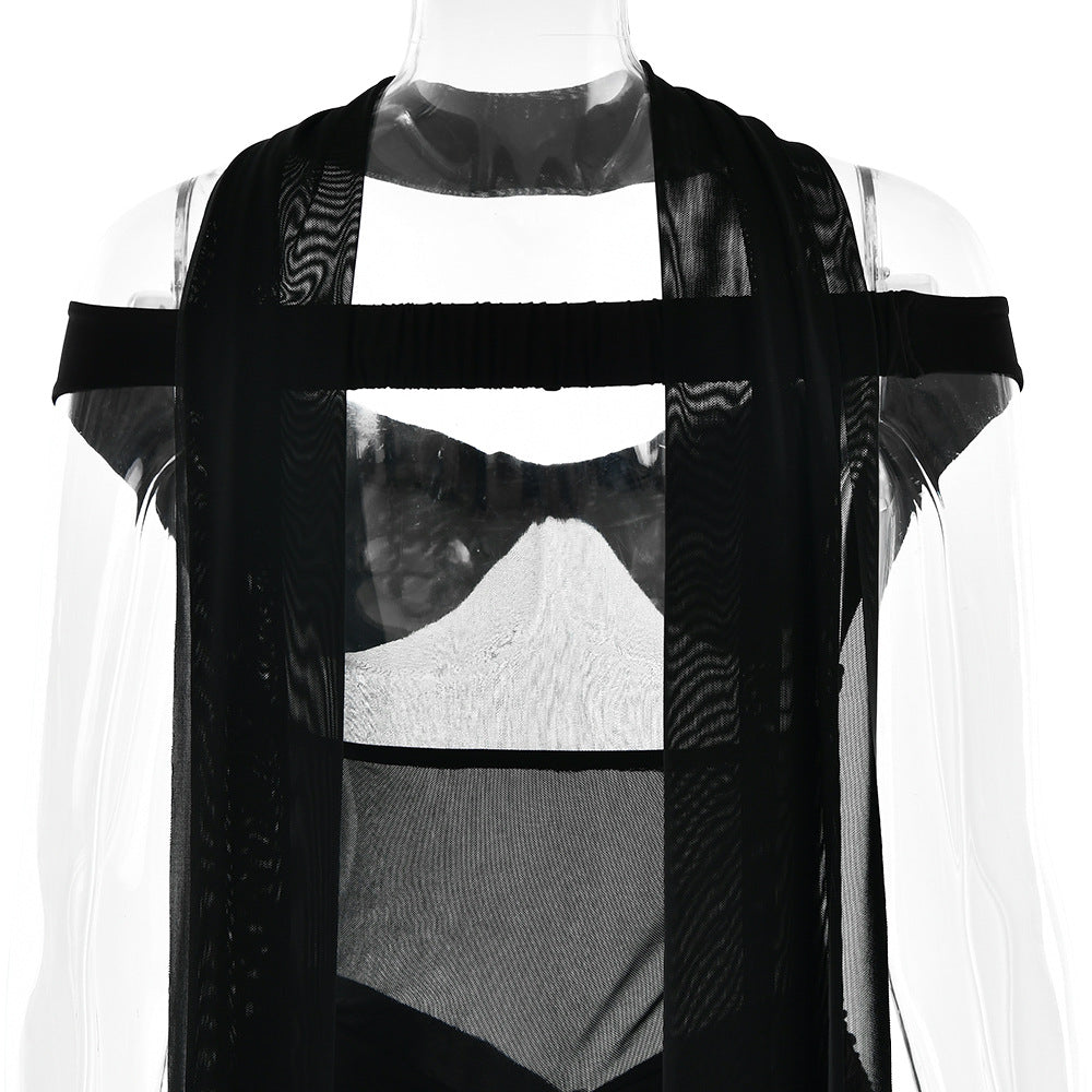 Summer Elegant Strapless Mesh Patchwork Ruffle Slit Dress 18