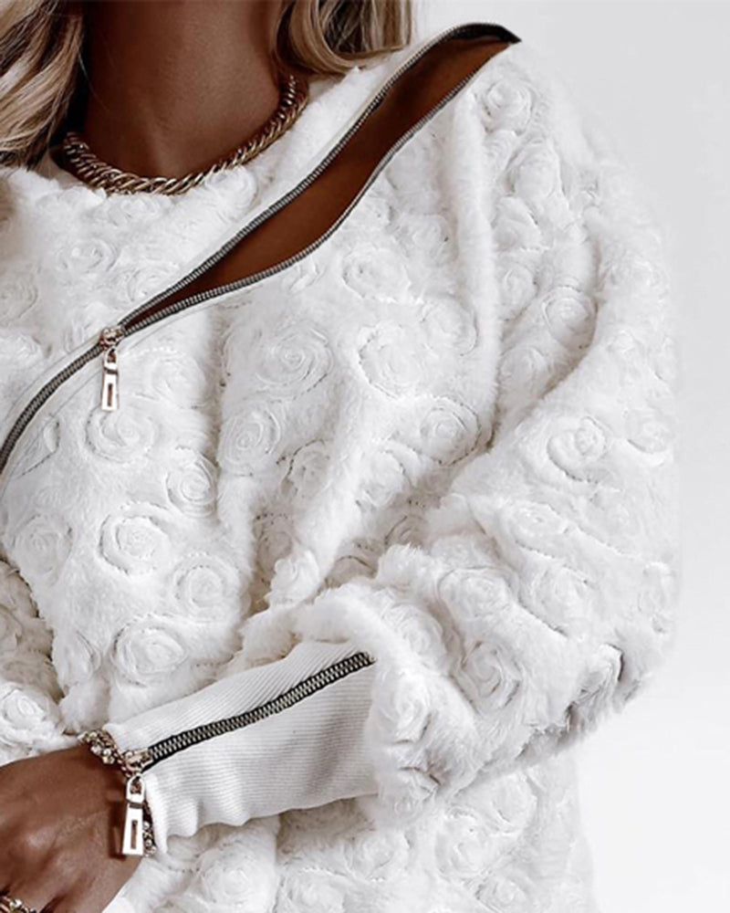 Women Zipper Rib Patchwork Casual Top 4