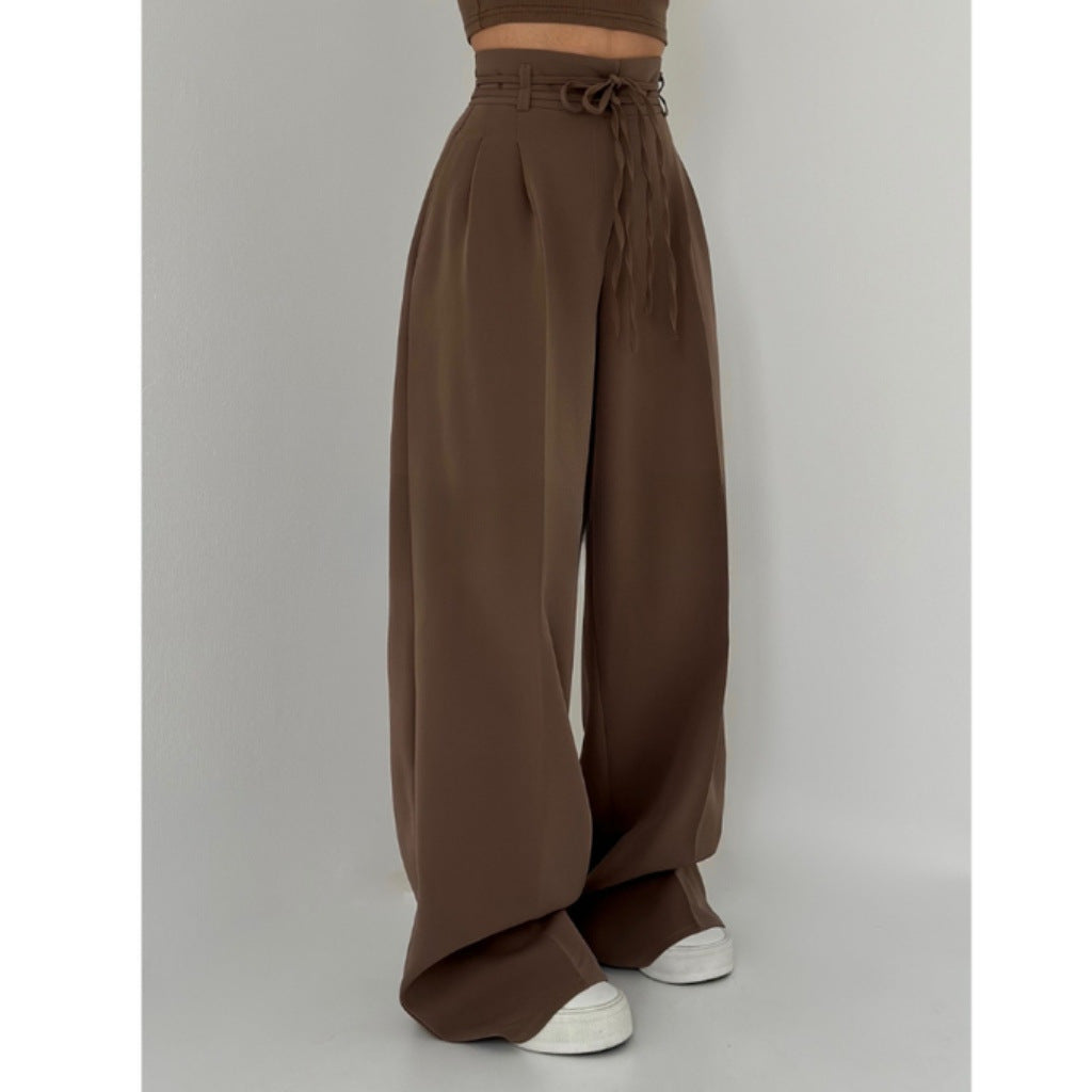 Women's Casual Solid Color High-Waist Wide-Leg Pants