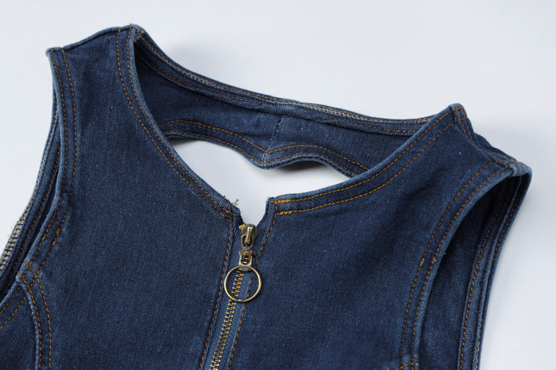 Women's Summer Slim Fit Fashion Low Back Retro High Waist Denim Jumpsuit 12