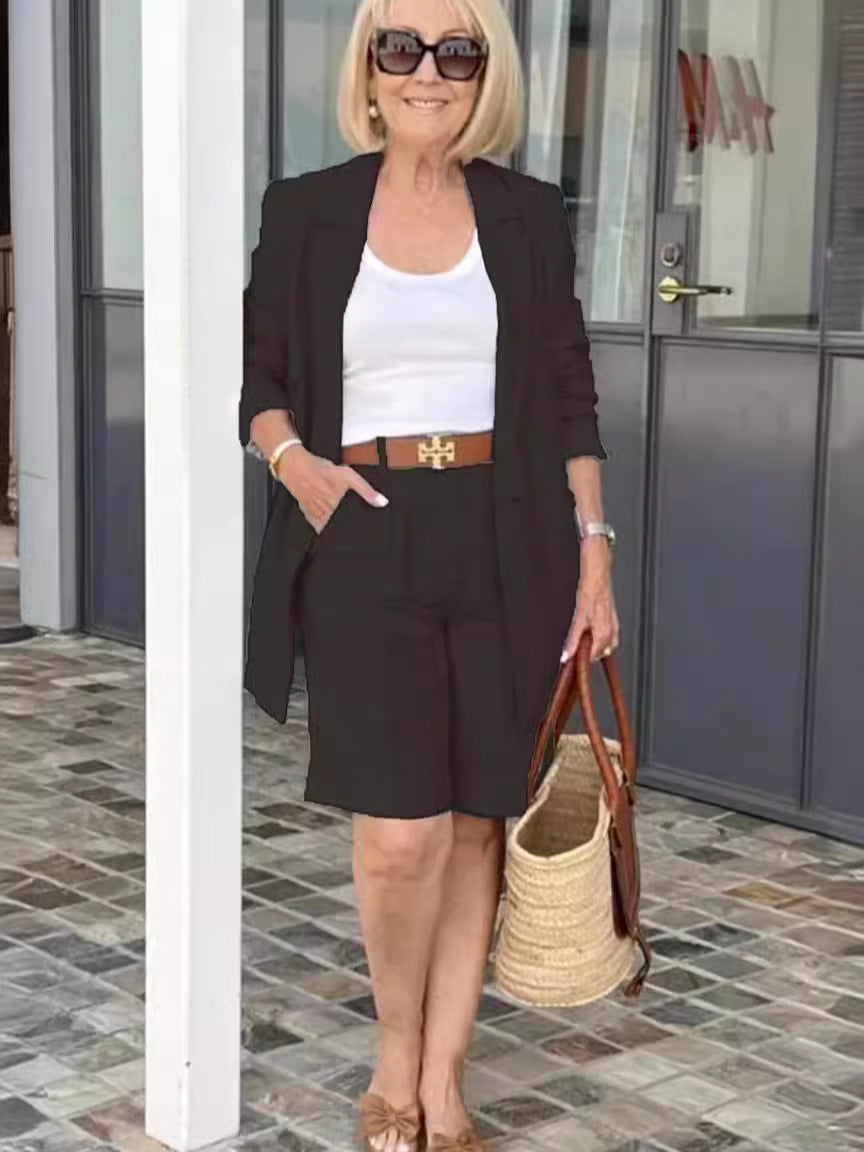 Summer Fashion Women's Clothing Turndown Collar Blazer Shorts Two-Piece Suit 5