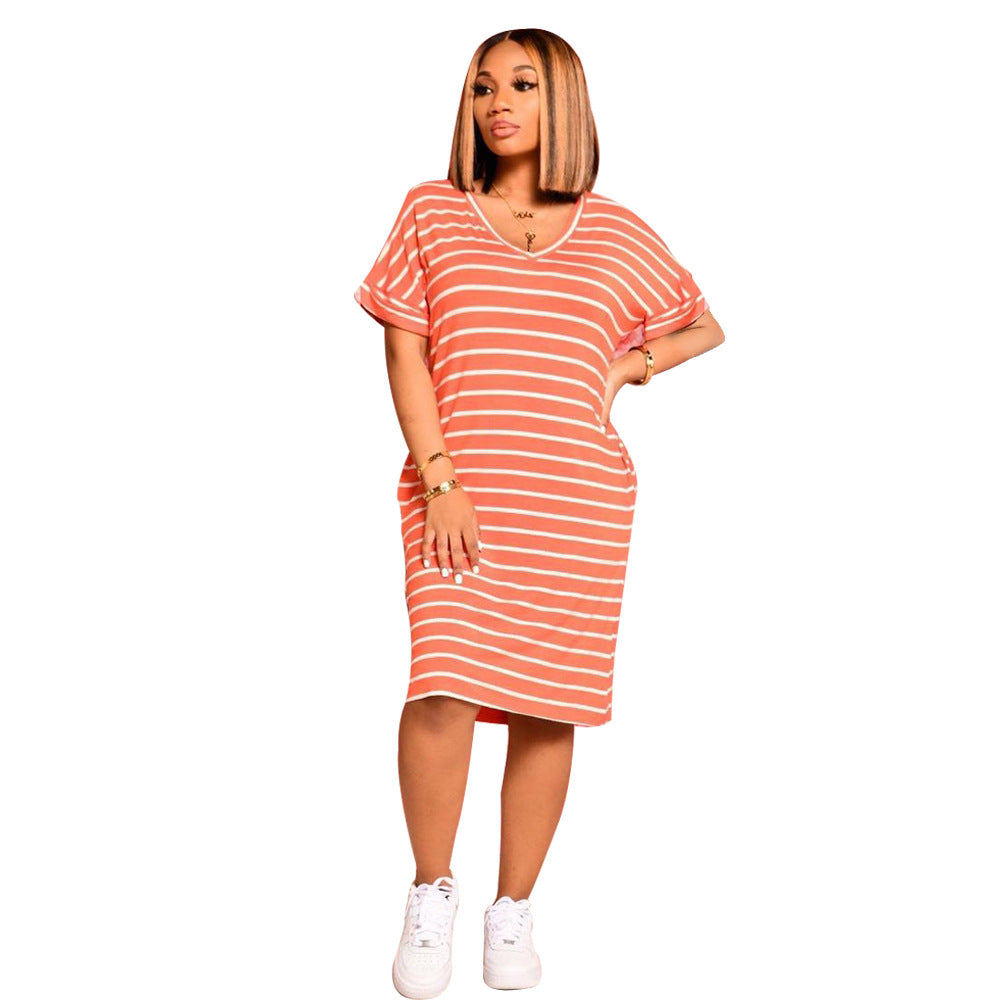 Women Striped Print V-Neck Casual Dress 6