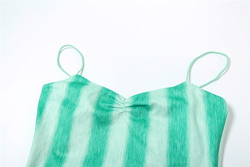 Women summer Casual Style striped print sleeveless suspender Bodycon Dress 15