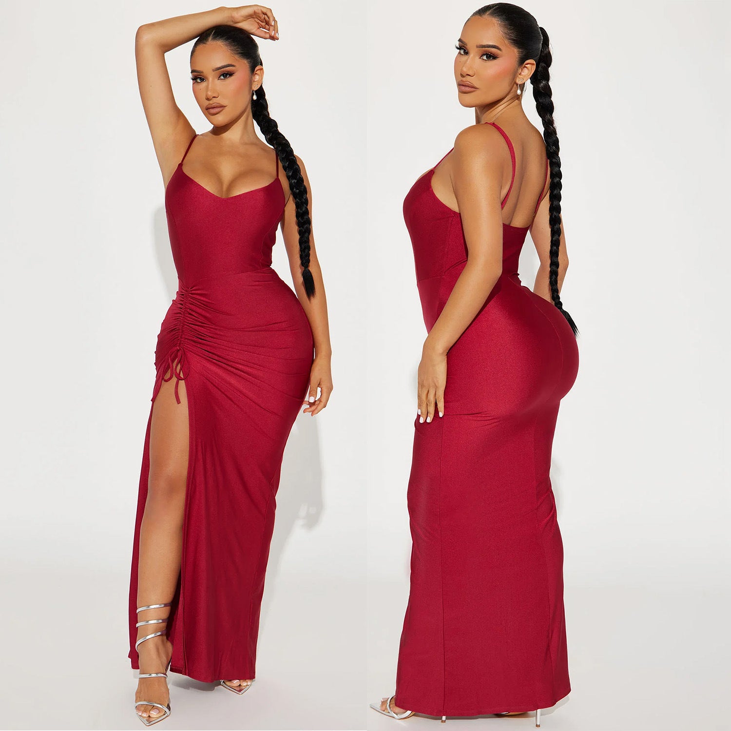 Women Sexy V Neck Suspender Pleated Fishtail Skirt 6