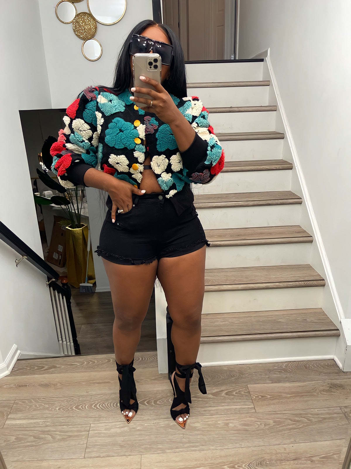 Women Fall and Winter Retro Flower Crop Jacket 10