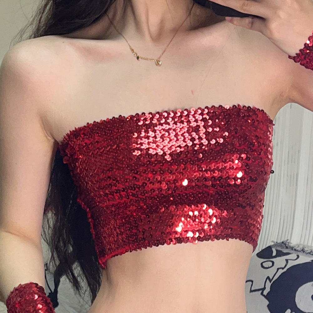 Women sequined top and tassel sequined skirt two-piece set 23