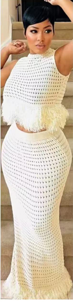 Women's Knitting Hollow Out Sexy Two-Piece Skirt Set