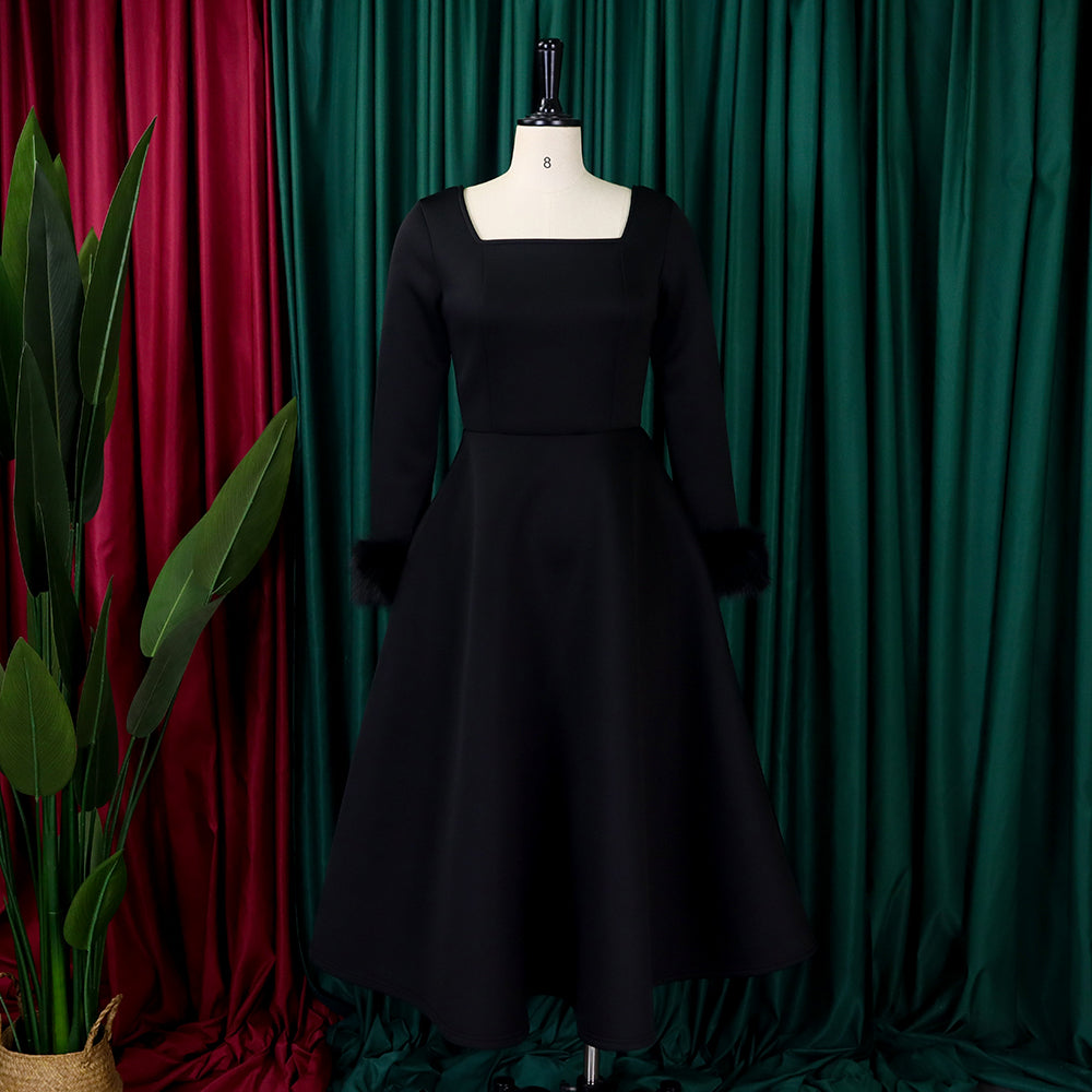 Winter Chic Elegant Fur Decorated Long Sleeve A-Line African Party Dress 39