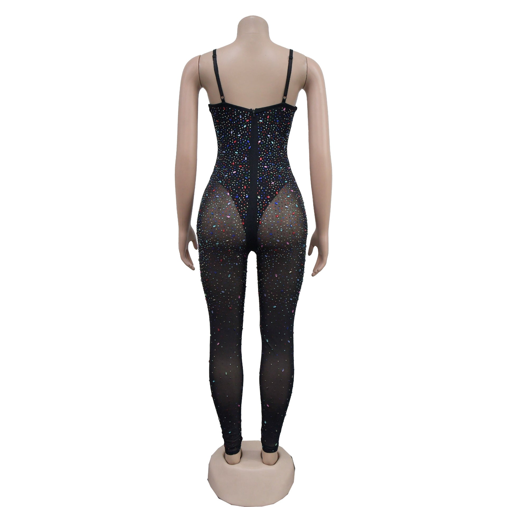 Women Solid Mesh Beaded Sleeveless Jumpsuit 11