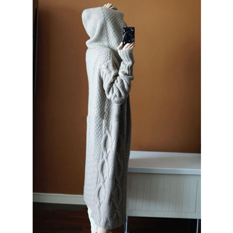 Women Long Loose Cardigan Hooded Twisted Sweater Coat 6