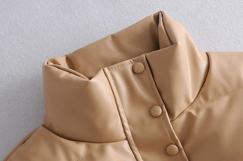 Leather Casual solid color leather cotton-padded Stand Collar jacket 43