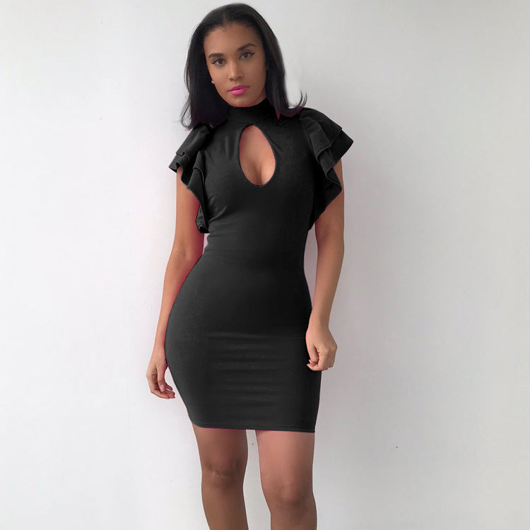 Women ruffled Plunging Bodycon Dress