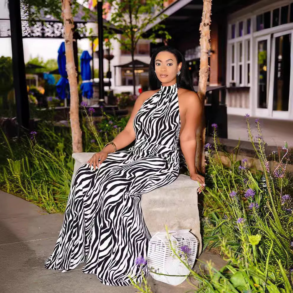 Summer Spring Plus Size Print Wide Leg Jumpsuit 3