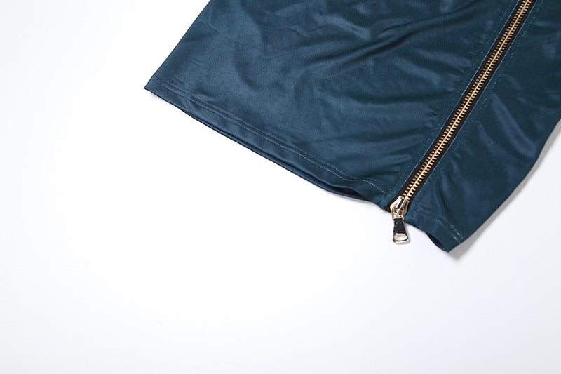 Autumn and winter women's fashion trendy sexy low-cut vest solid color Bodycon zipper skirt two piece set 15