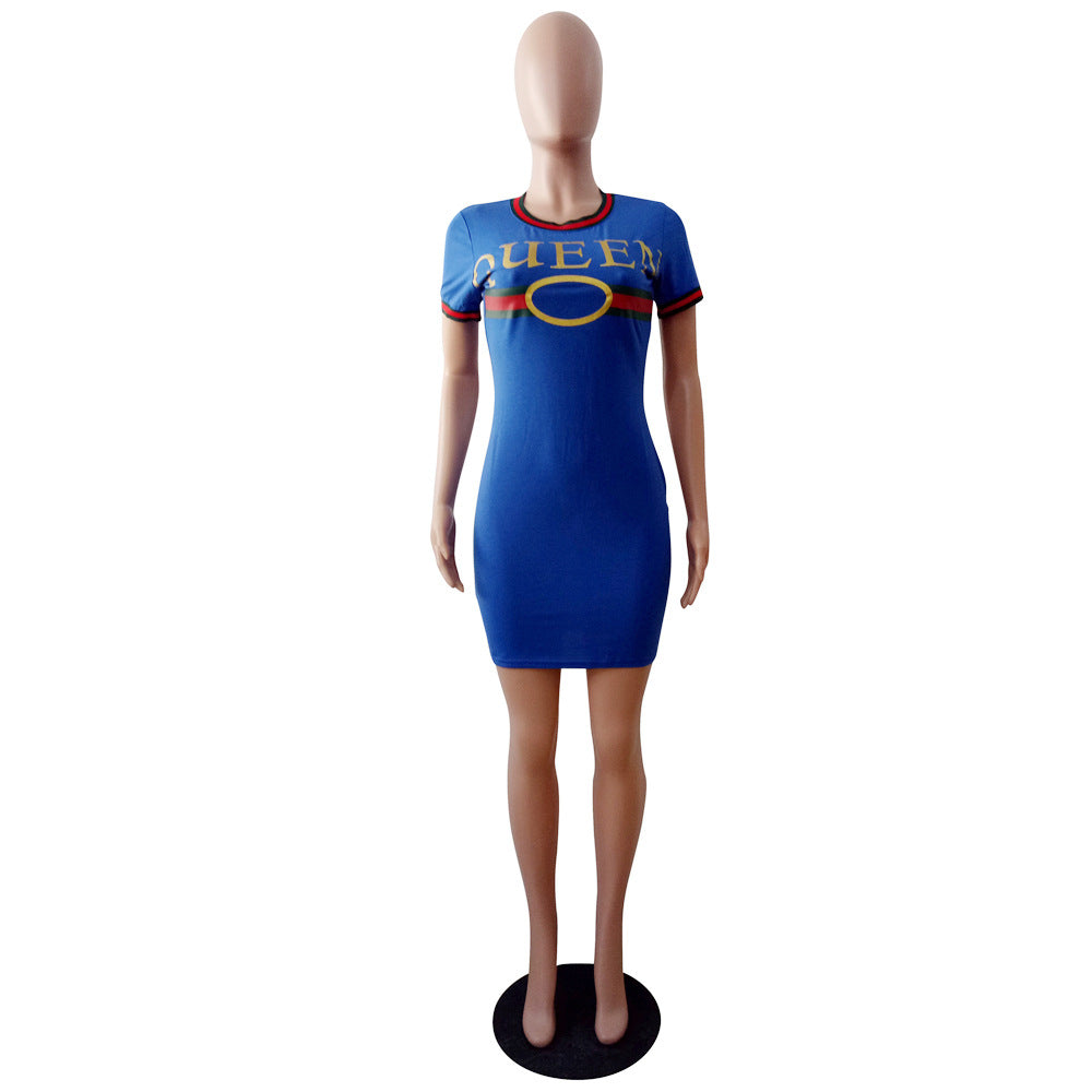 Women Summer Striped Letter Dress 17