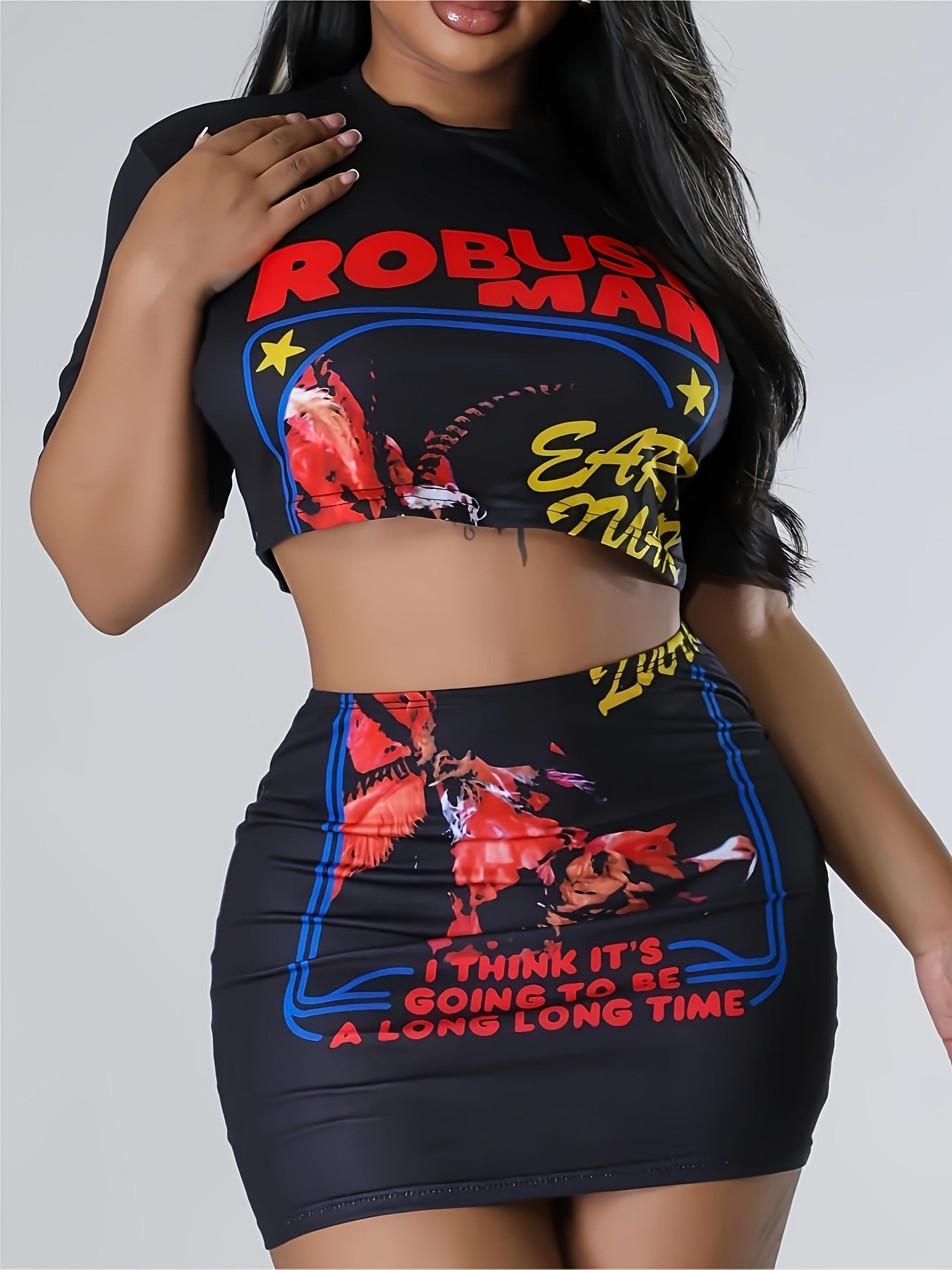 Women printed T-shirt and Skirt two-piece set 8