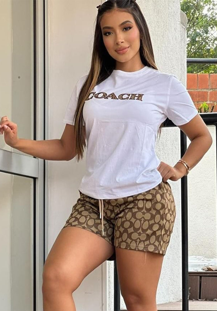 Women casual printed short-sleeved Top and shorts two-piece set