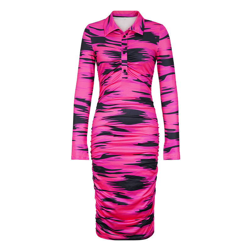 Women's Spring And Summer Printed Fashion Casual Pleated Long Sleeve Slim Chic Long Dress 10