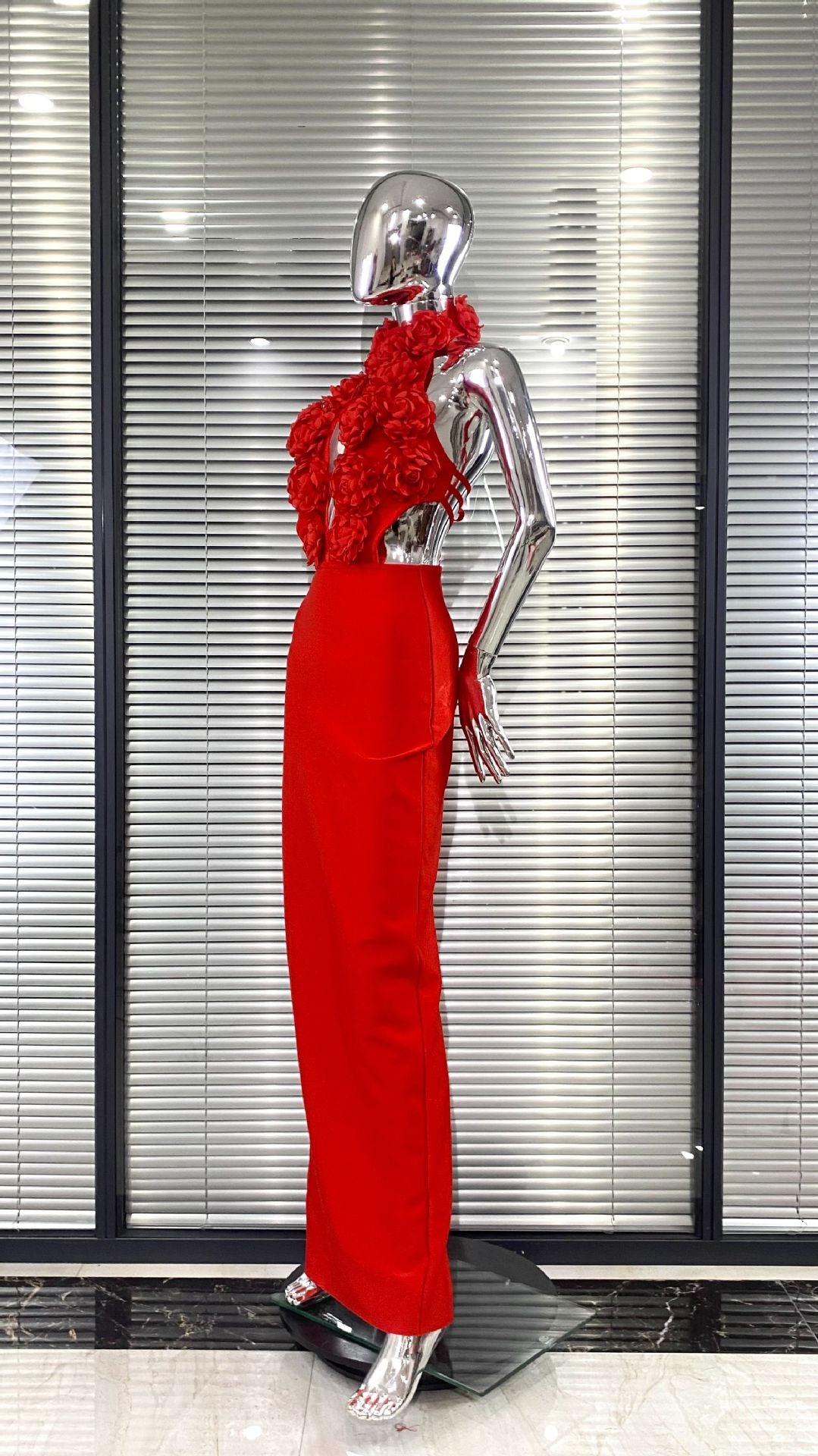 Women Floral Sexy Hollow Backless Halter Neck Red Summer Party and Holiday Bandage Dress 13