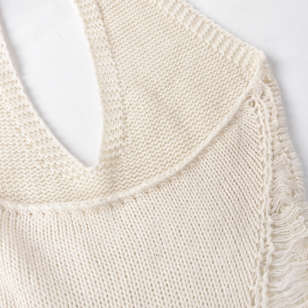 Women's Hollow Style U Neck Tie Knitting Long Dress 15