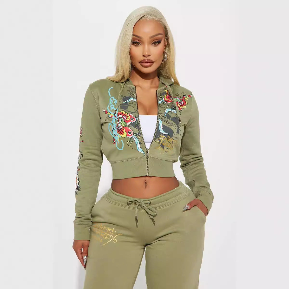 Women Print Hoodies Top and Pant Two-piece Set 5