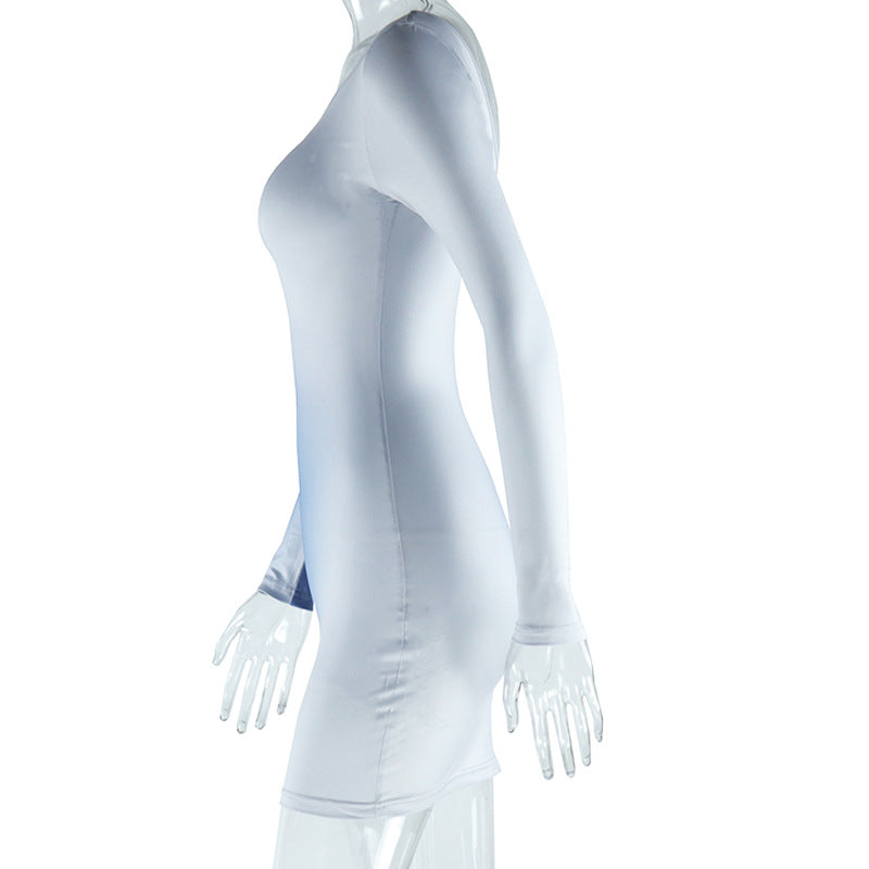 Sexy Round Neck Gradient Print Long Sleeve Slim Bodycon Women Dress 11