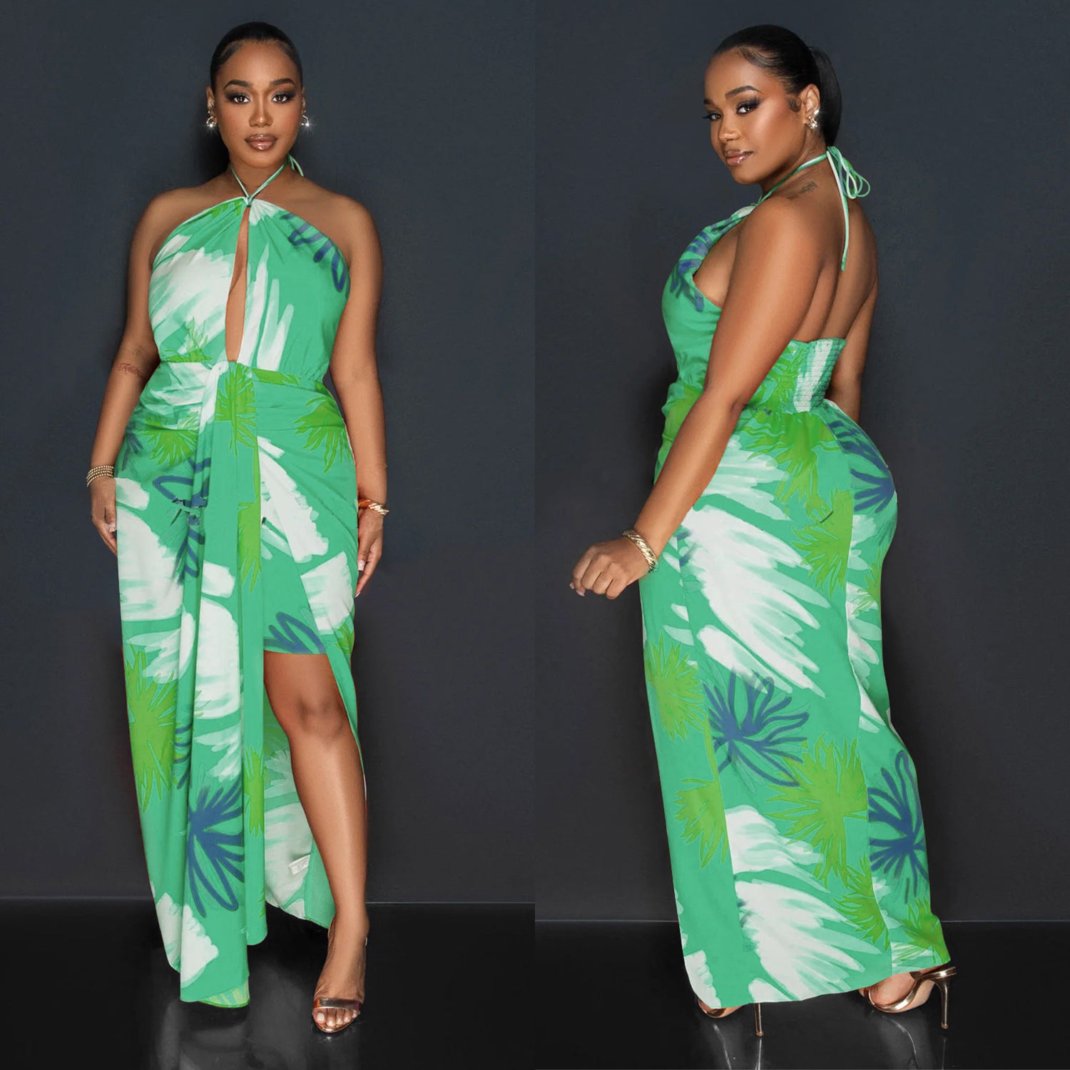 Women Backless Lace-up Print Dress 6