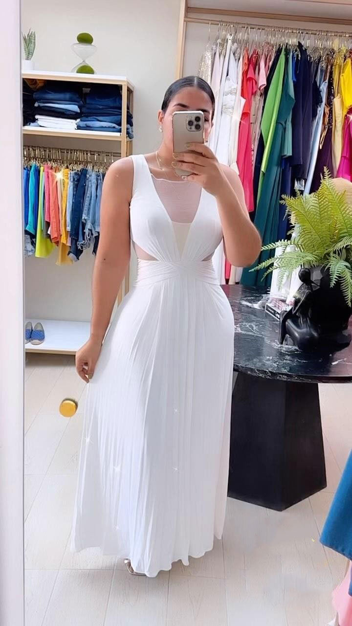 Sexy See-Through Low Back Pleated Stretch Slim Waist Dress 3