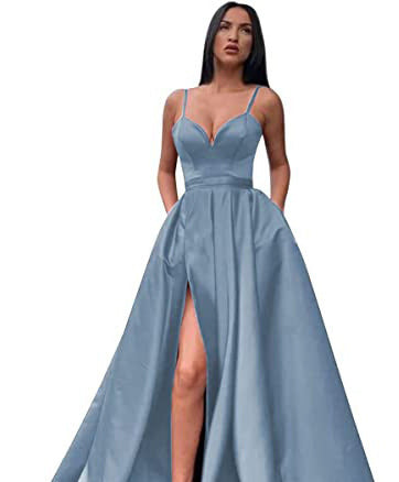 Sexy Solid Colo Strap Slit Prom Dress Beach Weddings Gowm（Processing time need 3-6 days） 12