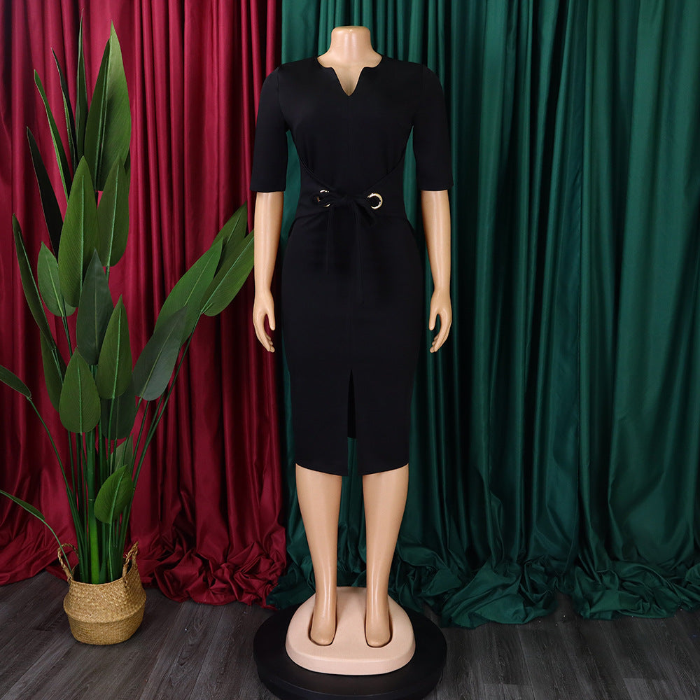 Women African V-Neck Solid Bodycon Dress 23