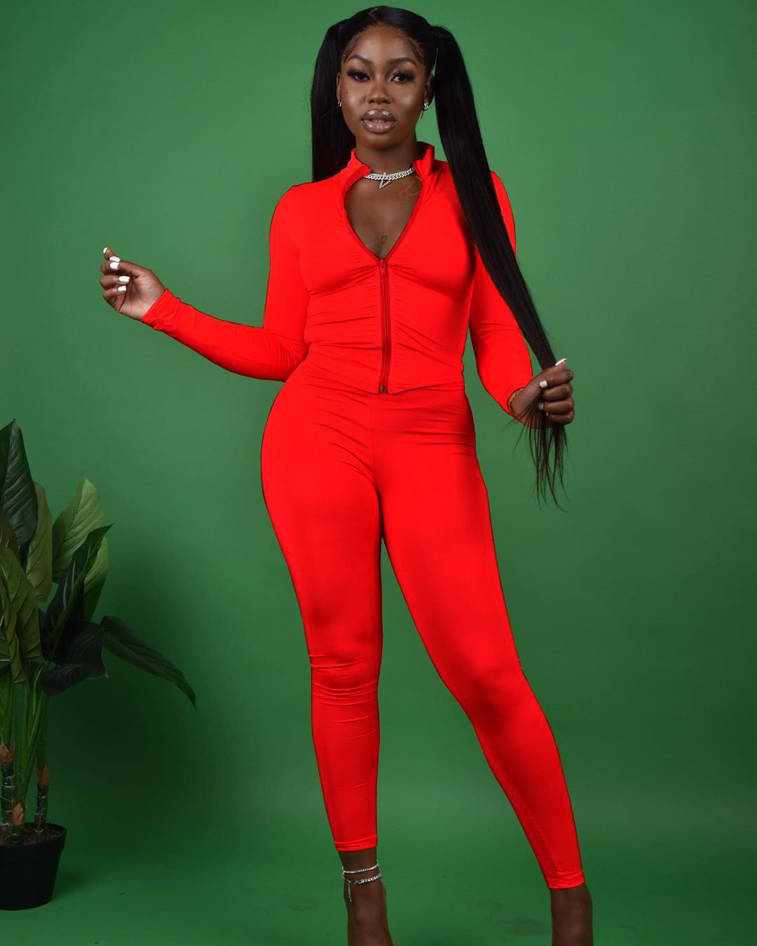 Women Fall Zipper Casual Sports Top and Two-piece trousers