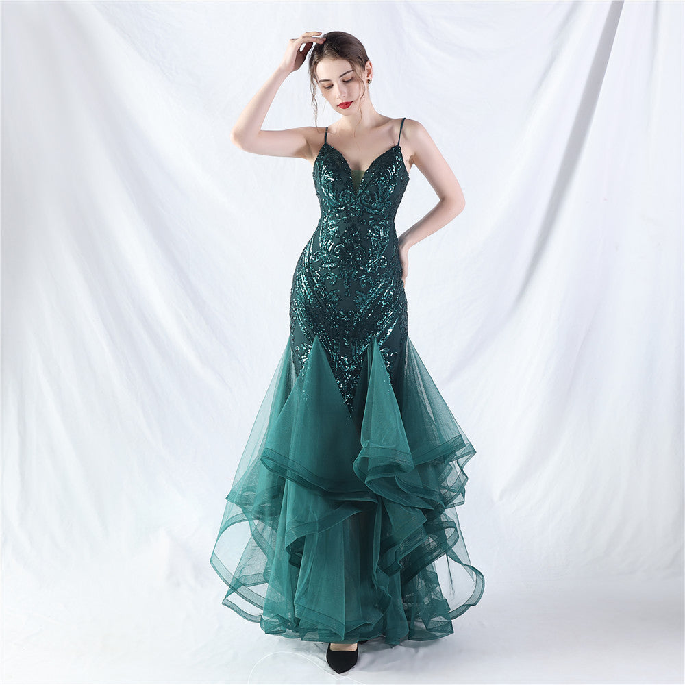 Women Sequin Patchwork Mesh Evening Dress 17