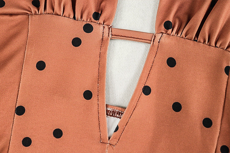 Print Polka Dot Women's Slim Waist Sexy A-Line Pleated Deep V-Neck Sleeveless Short Dress 12