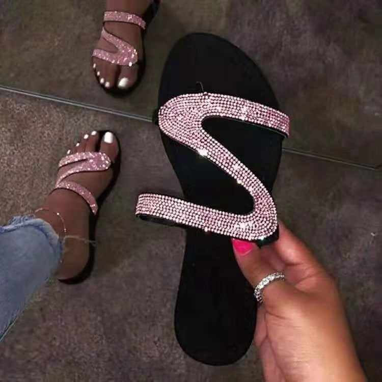 Plus Size Flat Sandal Flip flops Z-line Rhinestone Clip Toe Casual Outdoor Wear Beach Women's Shoe 4