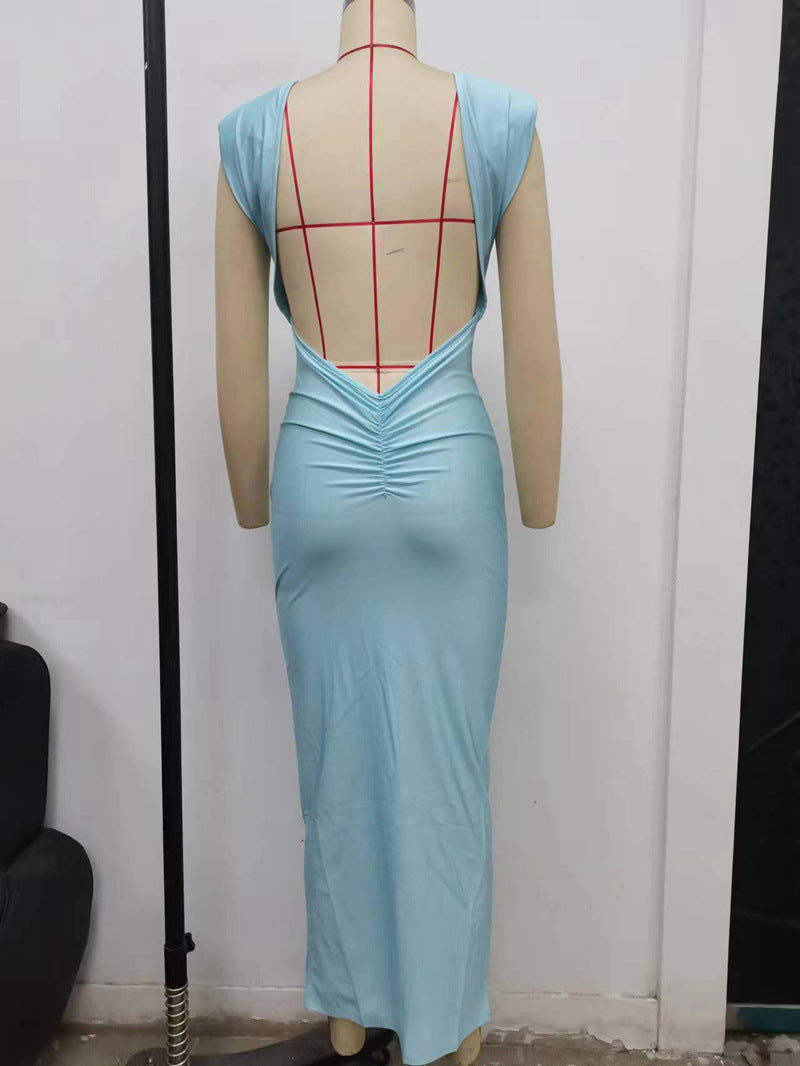 Summer Women's Sexy Tight Fitting Low Back Hollow Trend Chic Slim Waist Long Dress 15