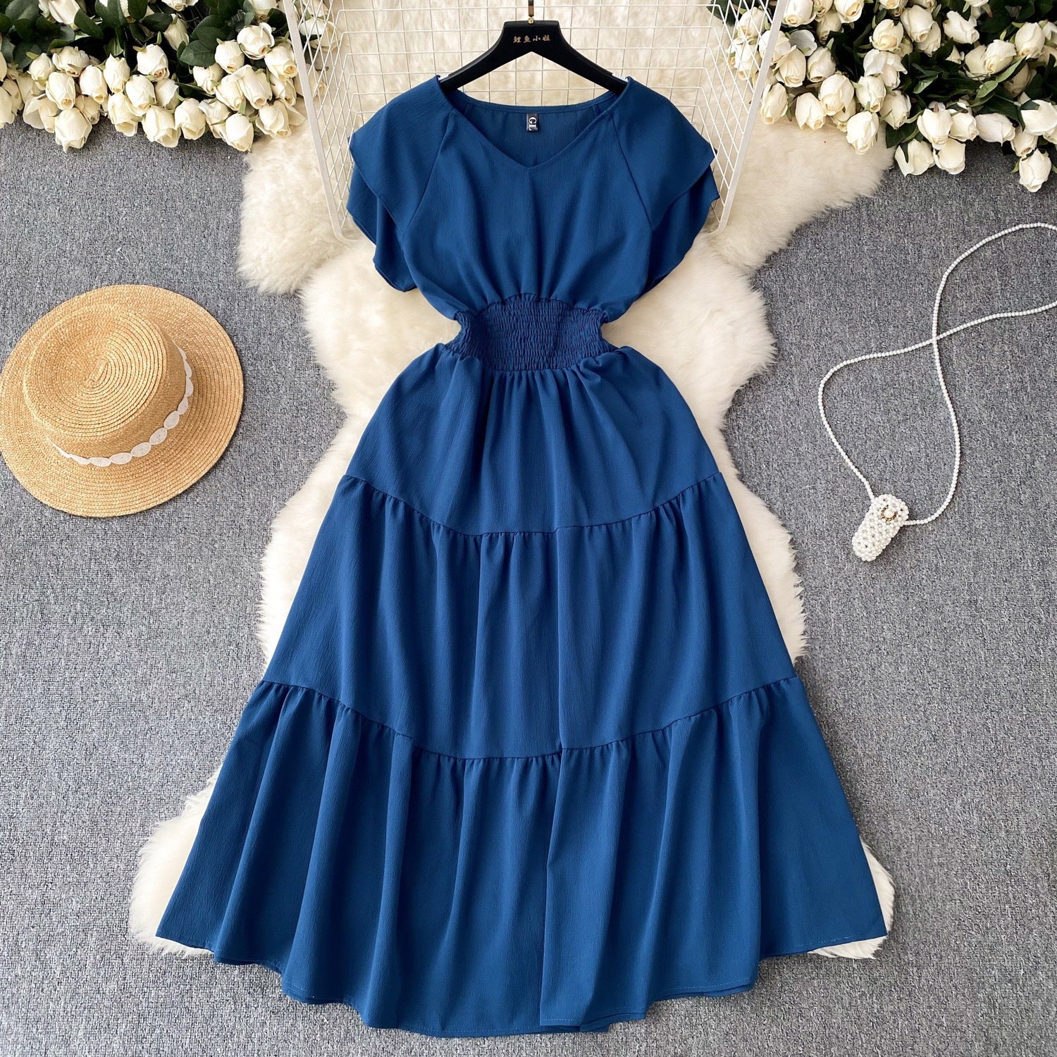 Women vintage pleated Long Dress 4