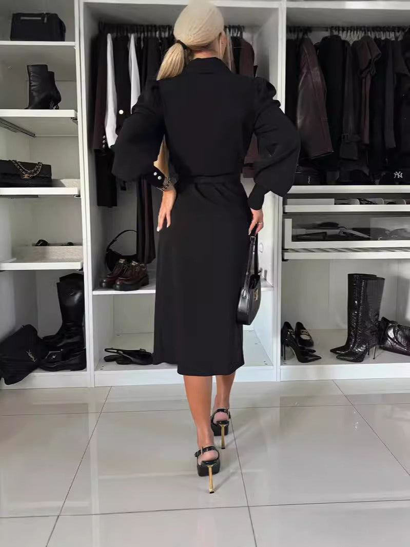 Women autumn and winter Solid shawl collar long-sleeved Blazer dress 7