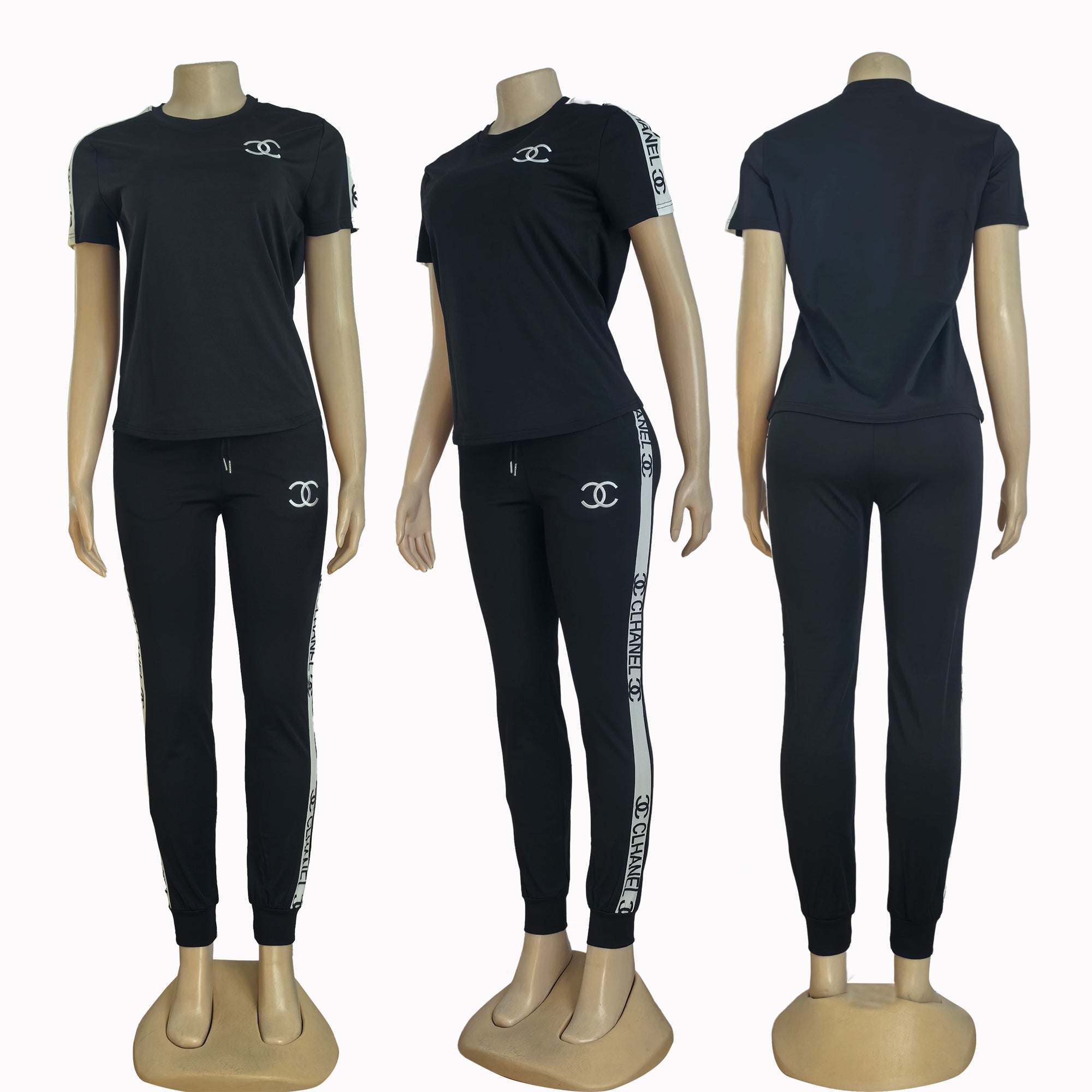 Spring Embroidery Fashion Print Casual Sports Short Sleeve Two-Piece Pants Set 5