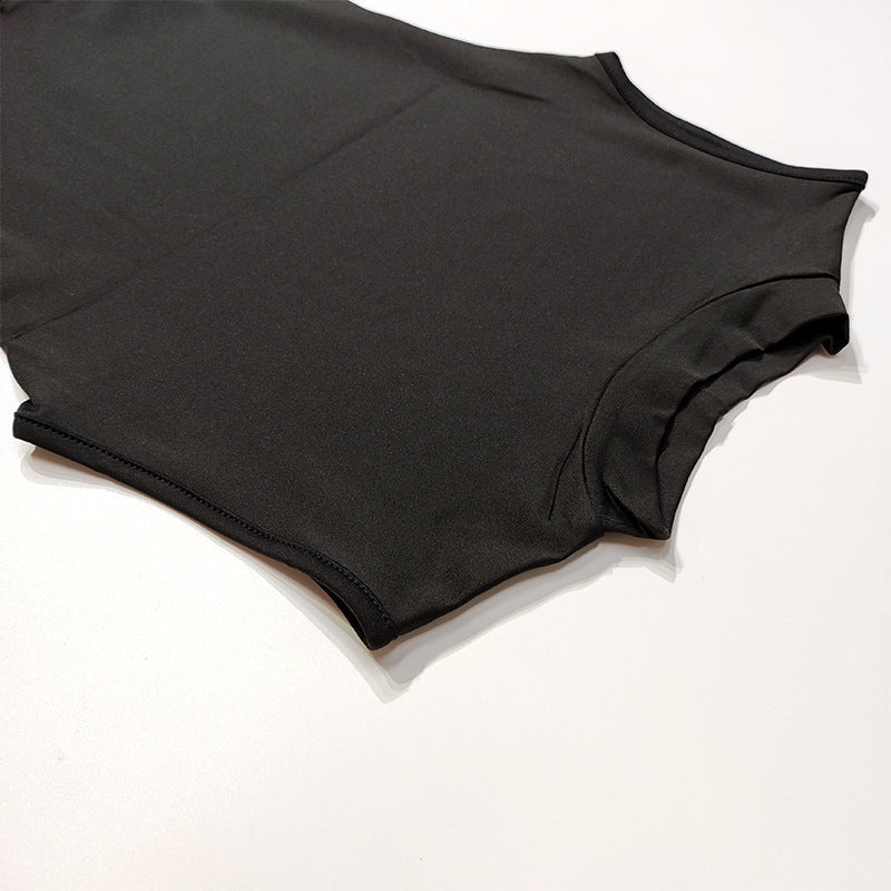 Women's High Neck Slim Waist sleeveless summer mesh patchwork short Dress 11